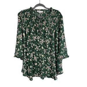 Rose Olive Colorful Floral Top Green 2X Boho Indie Folk Preppy Cottage Dainty